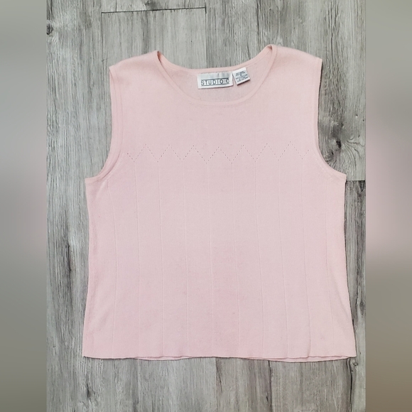 💚5/$25 Studio C Ramie & Cotton Pink Sleeveless Ribbed Knit Shell Top - Picture 2 of 6